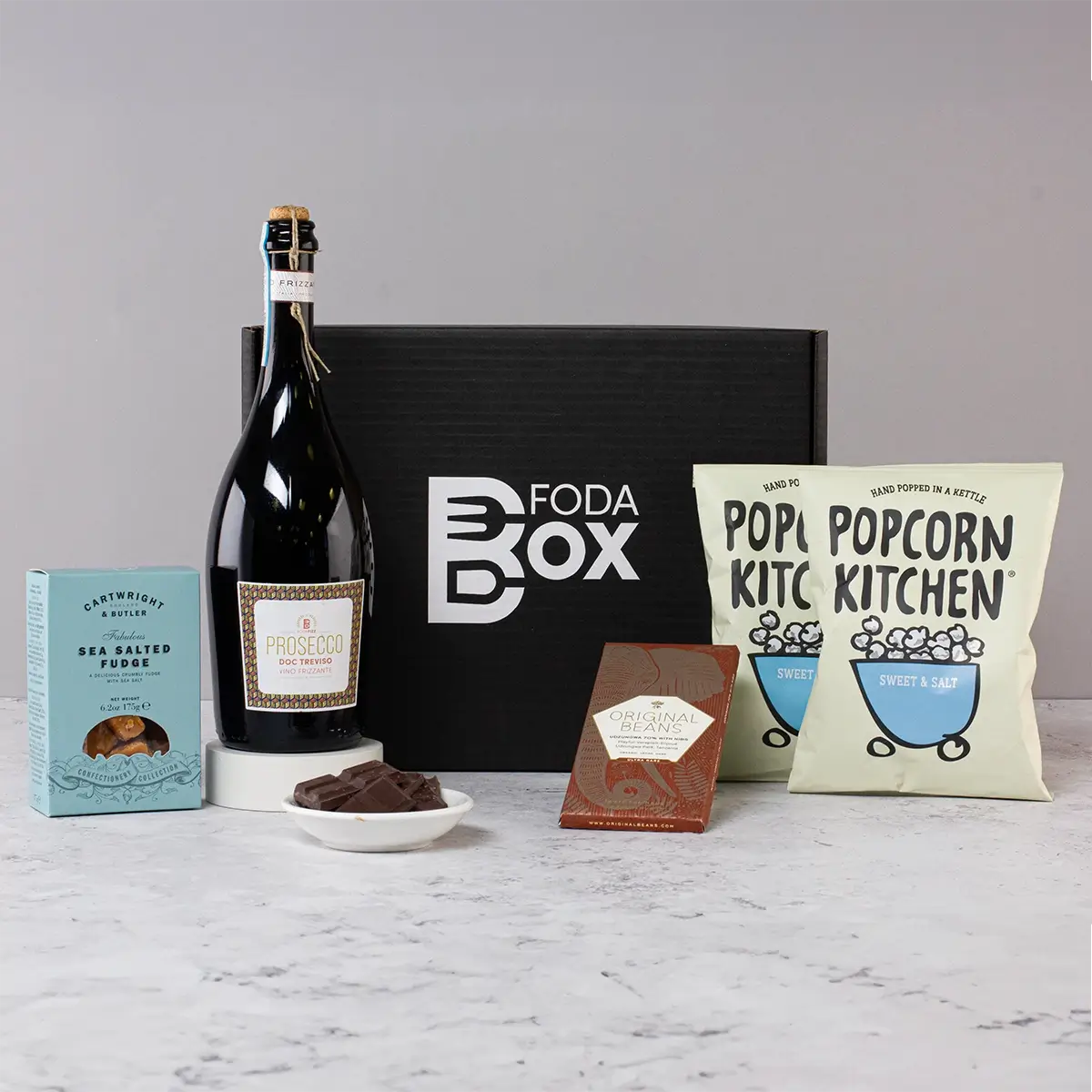 Prosecco Popcorn Fudge Hamper Sweet Treats FodaBox Gifts
