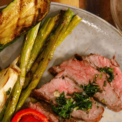 Beef Flank Served with Salsa Verde and Grilled Vegetables - BBQ Kit - Chefs For Foodies