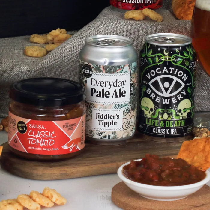 Tomato salsa dip and two beers