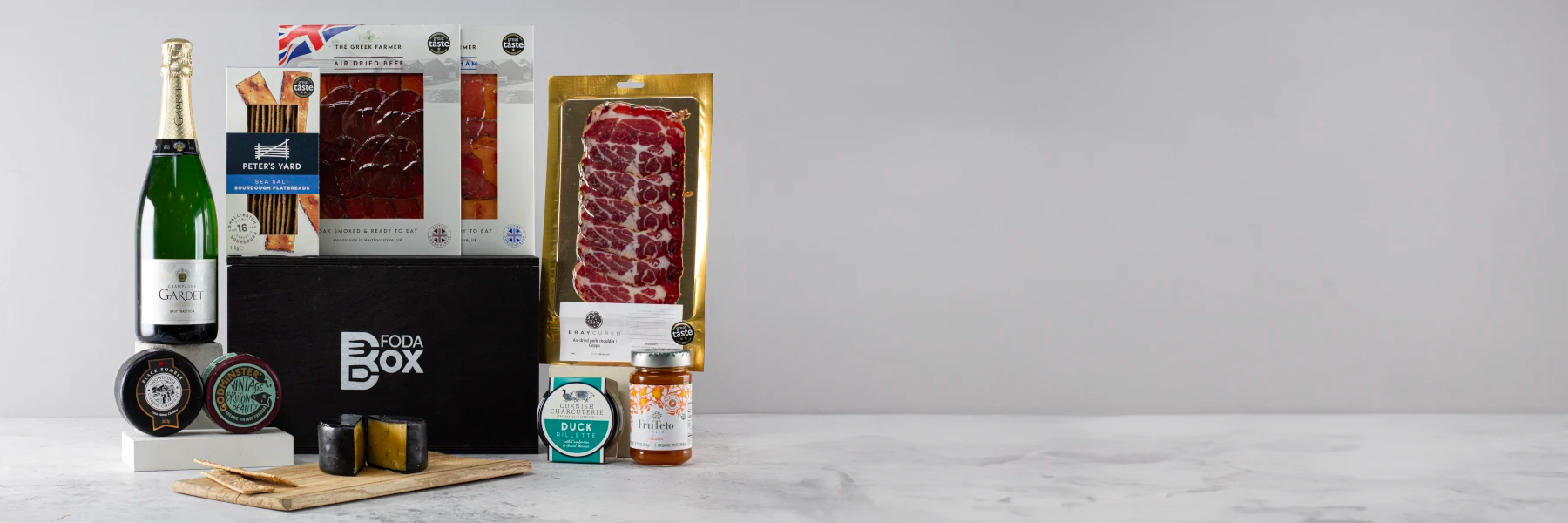 Champagne, Charcuterie and Cheese Hamper Wide Banner