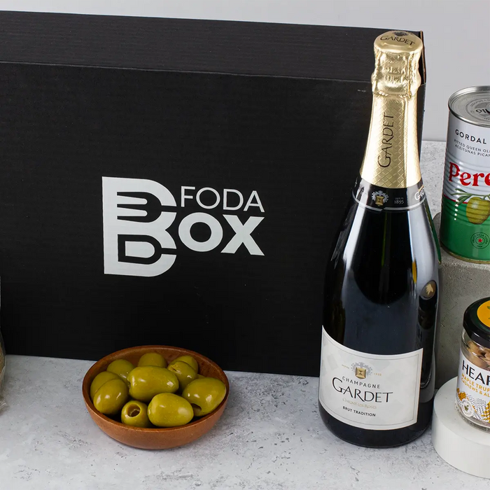 Champagne and Gourmet Appetisers Gift Box Close Up 3