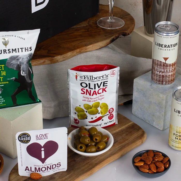 Mr filberts olives and smoked almonds close up