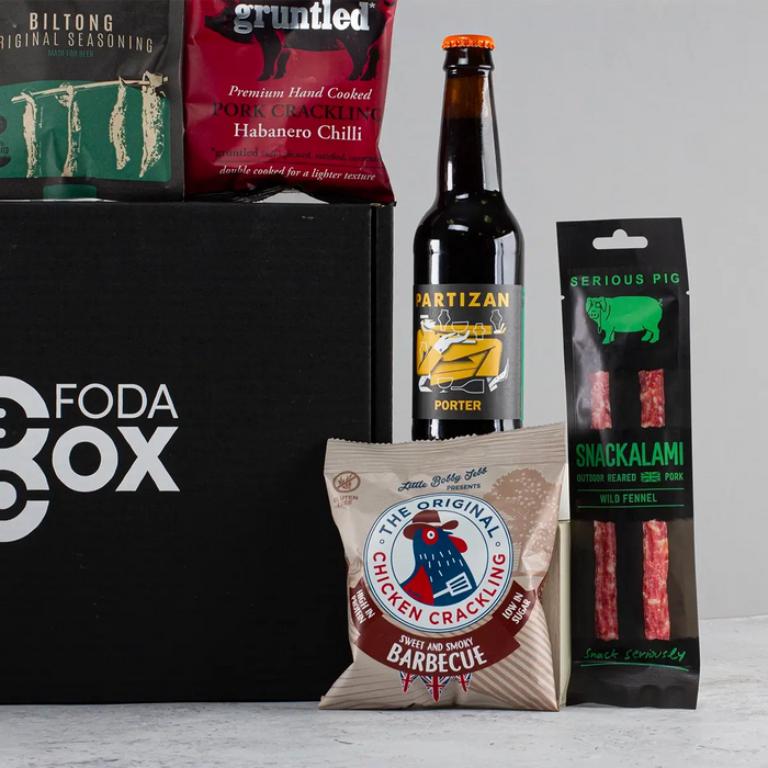 Craft Beer and Meat Snacks Gift Box Close Up