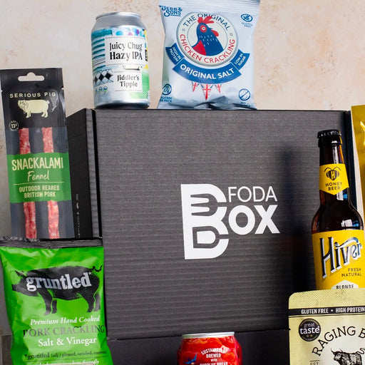 Craft Beer and Meat Snacks Gift Box close up