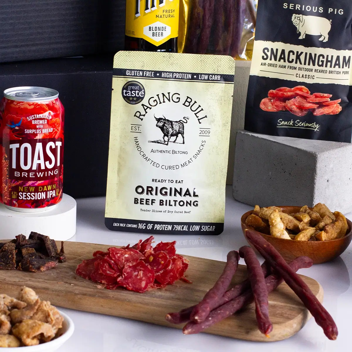 Craft Beer and Meat Snacks Gift Box close up 3
