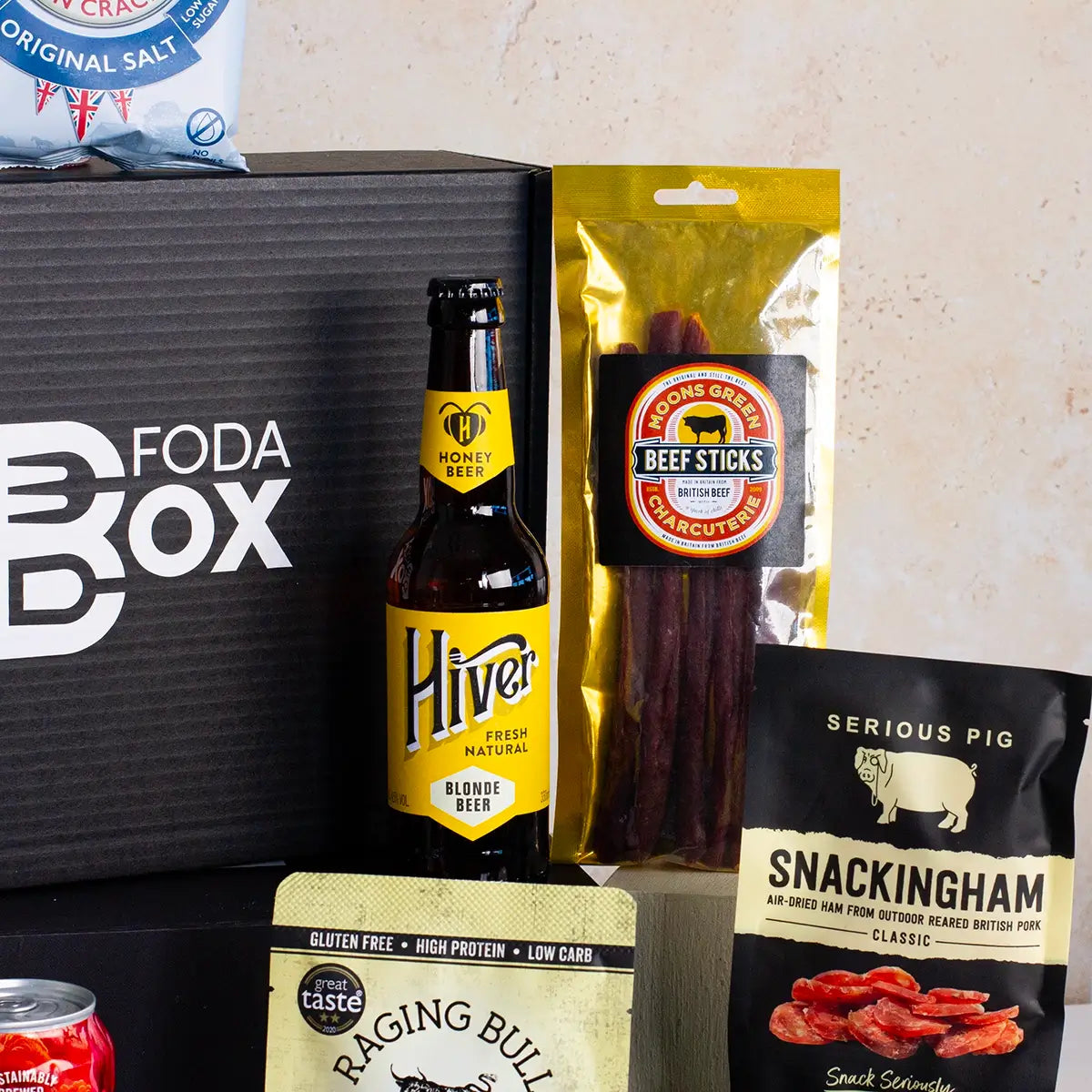 Craft Beer and Meat Snacks Gift Box close up 4