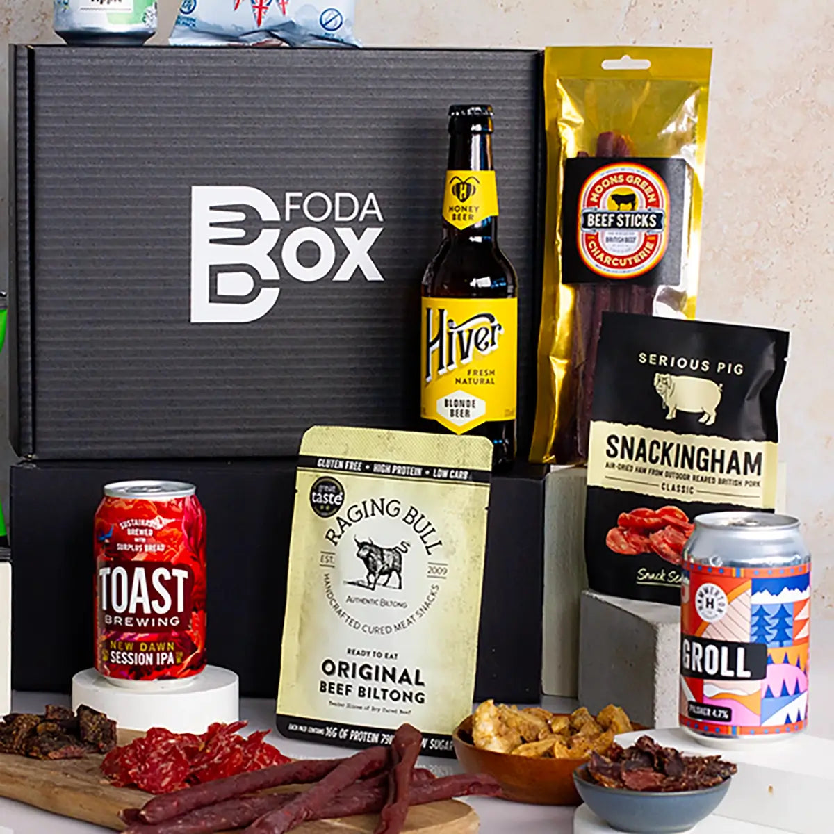 Craft Beer and Meat Snacks Gift Box close up 5