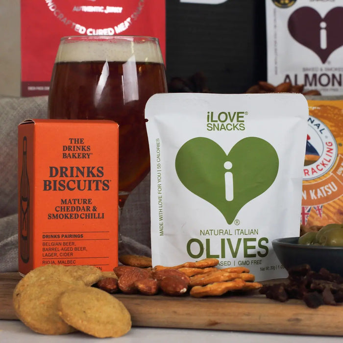 Olives and biscuits close up