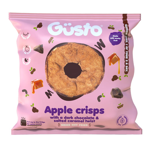Gusto Snacks - Air-Dried Wonky Apple Crisps with Dark Chocolate & Salted Caramel 20g