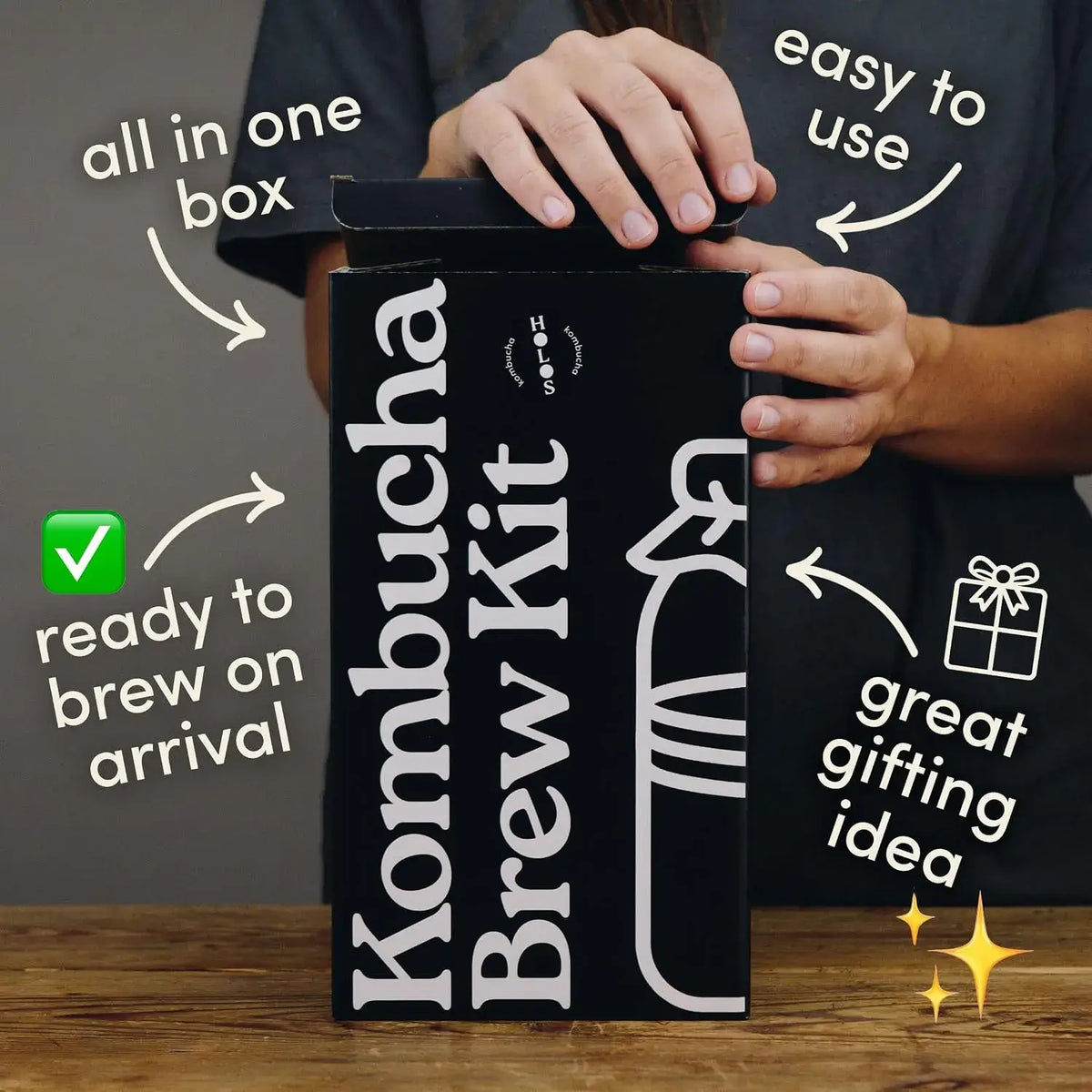 Holos Organic Kombucha Home Brew Starter Kit Gift with SCOBY