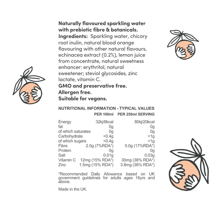 Jamu Wild Water - Natural Sparkling Blood Orange Water 250ml Nutritional Information