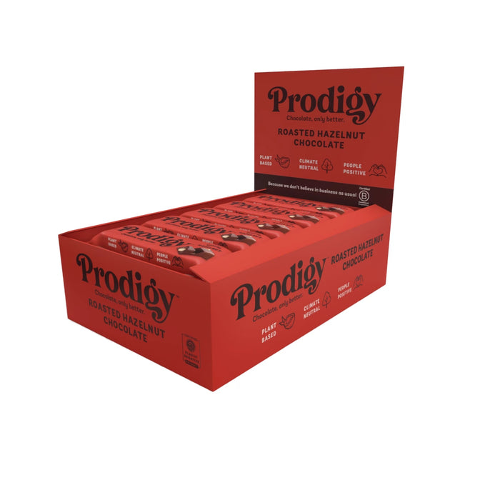 Prodigy - Roasted Hazelnut Chocolate Bar 15 x 35g Side