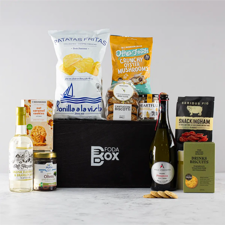 Prosecco and Gourmet Snacks Hamper in Luxury Pine Box