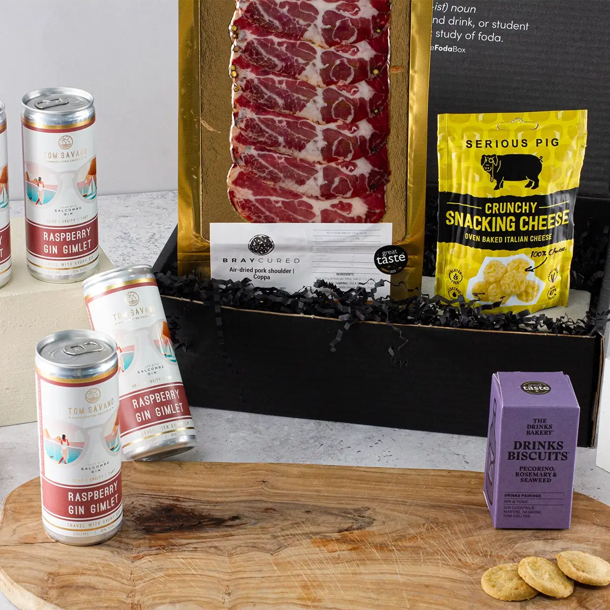 Raspberry Gin Gimblet Cocktail Gift Set and Snacks