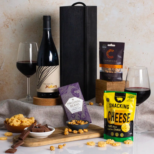 Red wine and treats gift