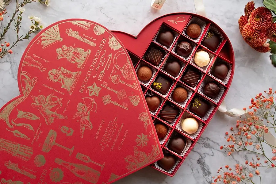 Rococo Chocolates Valentine's Day Heart Shaped Chocolate Selection Box