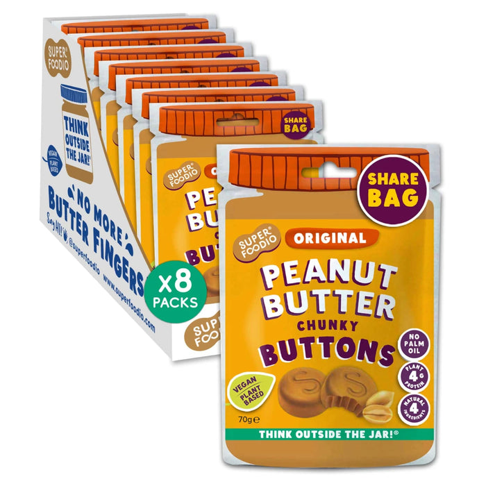 Superfoodio - Original Peanut Butter Buttons 8 x 70g Sharebag Case