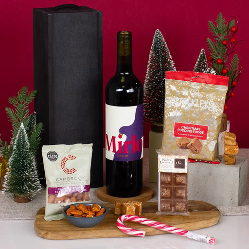 Wine and festive nibbles gift box