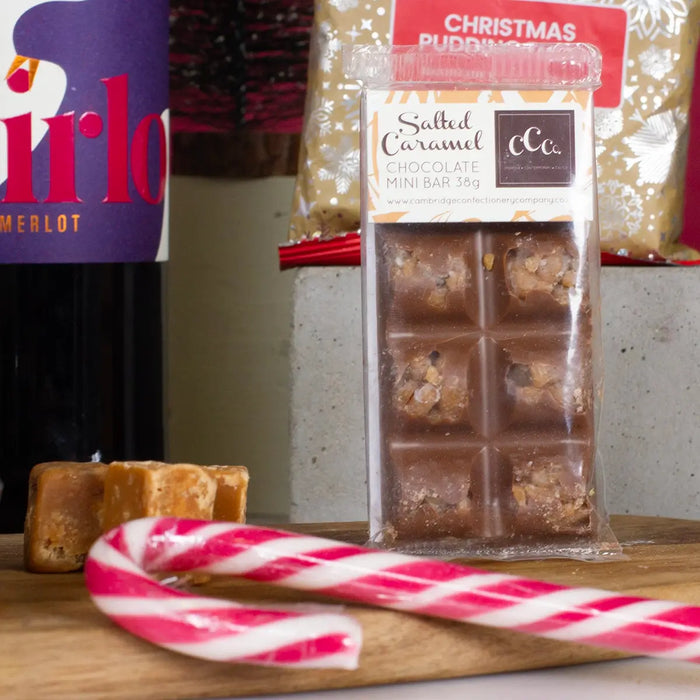 Salted caramel chocolate bar close up