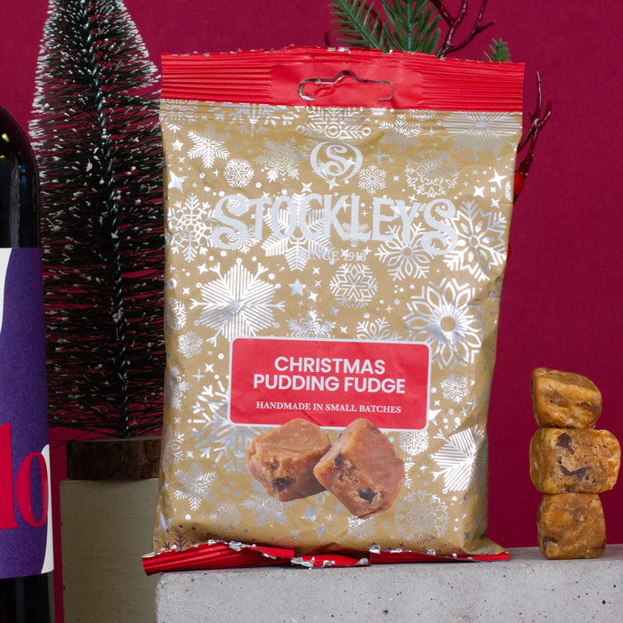 Wine and festive nibbles gift box fudge close up