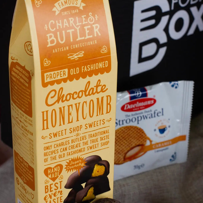 Chocolate honeycomb and stroopwafel close up