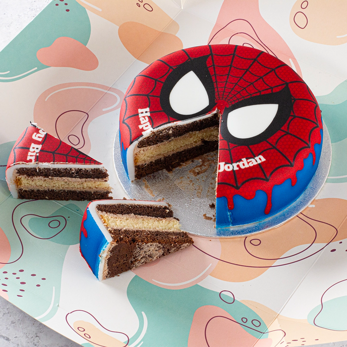 Bakerdays Spider-Man Tiered Cake Single Tier with 2 slices