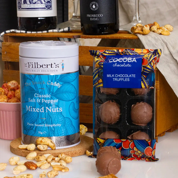 Mr filberts nuts and cocoa truffles close up