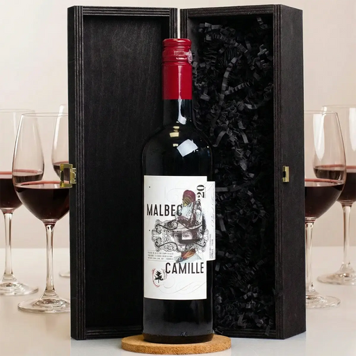 red wine in wooden box