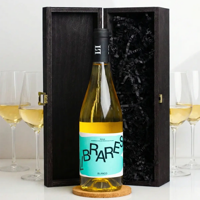 White wine in wooden box