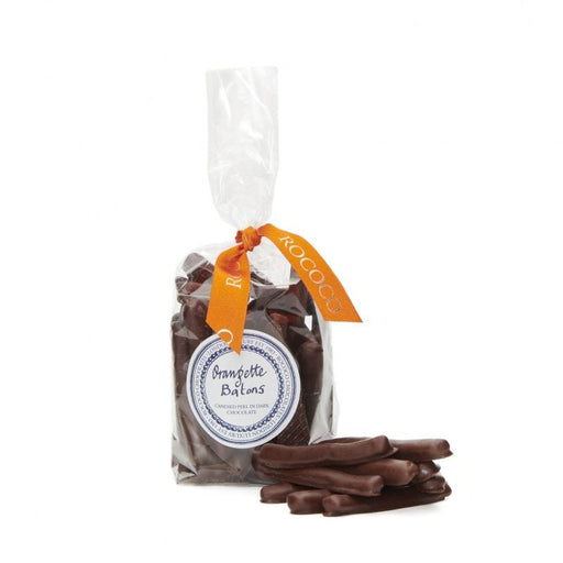 Rococo Chocolates Besteller. Rococo Chocolates Orangette Batons, infused with organic orange essential oil. Luxury Orange Dark Chocolate treat. Perfect gift for Mum and Dad. Perfect Gift for any occasion, buy online now.