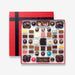 An open chocolate selection box containing 55 chocolates made by Harry Specters. The chocolates seen within this gift box are a colourful mix of white, milk, ruby, caramel, and dark chocolate with coffee beans, mini chocolate bars, and hot chocolate buttons with two Easter themed chocolates.