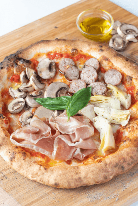 Four Seasons Pizza Kit Serves 2 with Ham Artichokes Sausage and Mushrooms Created by Pizza Master Ricardo Arias - Chefs For Foodies