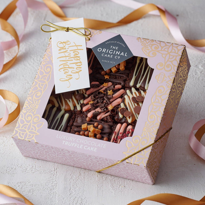 Pink Chocolate Truffle Cake- Happy Birthday Gift Tag - The Original Cake Company