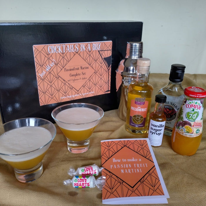 Fruity Tipples - Passionfruit Martini Cocktail Box with 2 Glasses & Cocktail Shaker-1