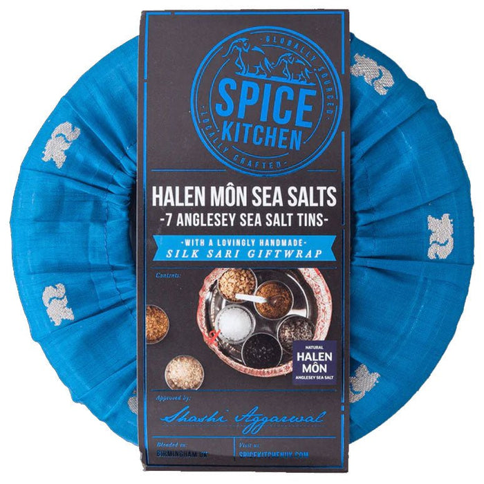 Spice Kitchen - Halen Mon Flavoured Sea Salts Collection with 7 Flavoured Salts & Handmade Silk Sari Wrap-1