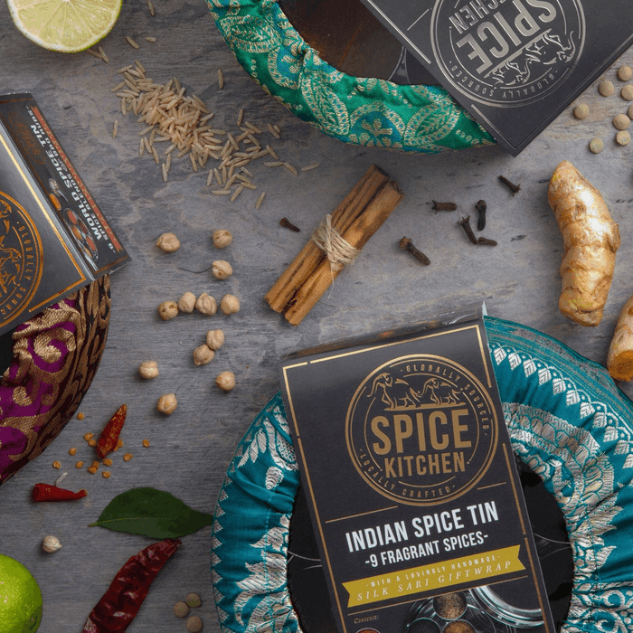 Spice Kitchen - Indian Tin with 9 Spices & Silk Sari Wrap - Gift of the Year Winner-10