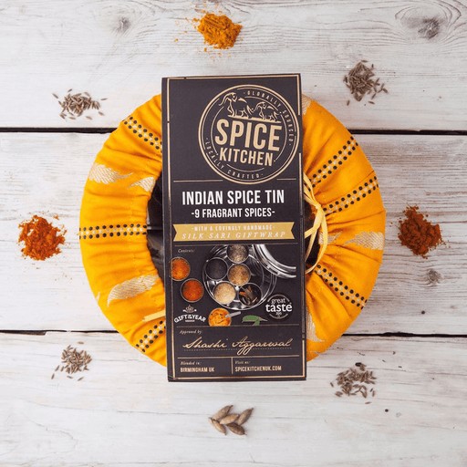 Spice Kitchen - Indian Tin with 9 Spices & Silk Sari Wrap - Gift of the Year Winner-1