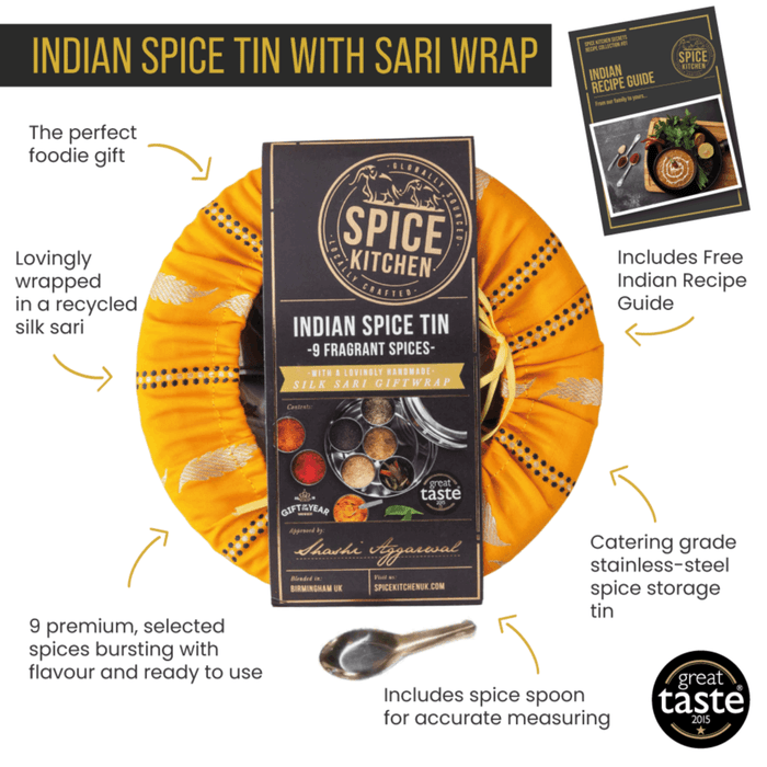 Spice Kitchen - Indian Tin with 9 Spices & Silk Sari Wrap - Gift of the Year Winner-2