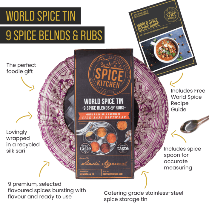 Spice Kitchen - World Spice Blends & BBQ Rubs Spice Tin with Silk Sari Wrap-2
