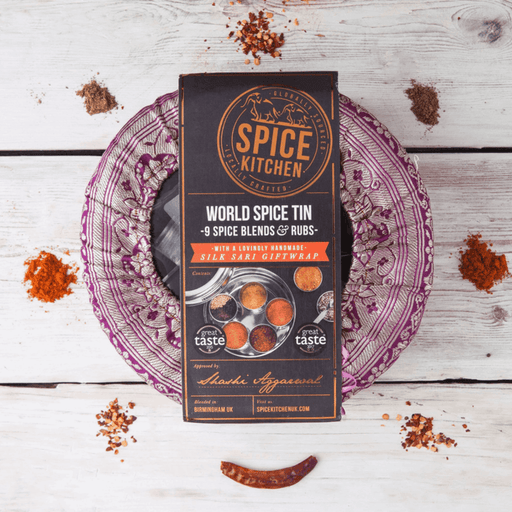 Spice Kitchen - World Spice Blends & BBQ Rubs Spice Tin with Silk Sari Wrap-1