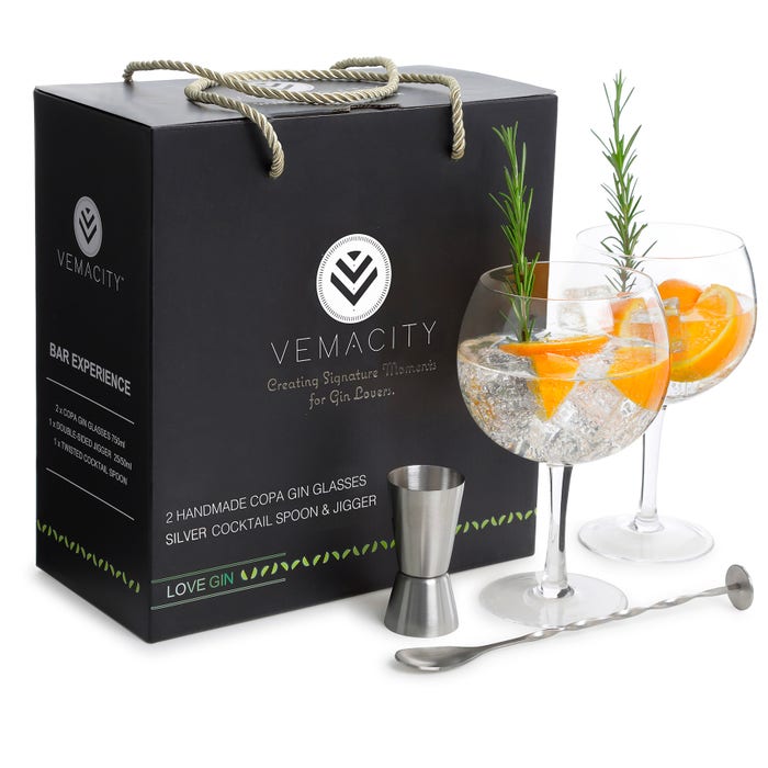 Vemacity - Handmade Gin Glasses for Gin Lovers with Silver Accessories, The Perfect Gin Gift Set-1