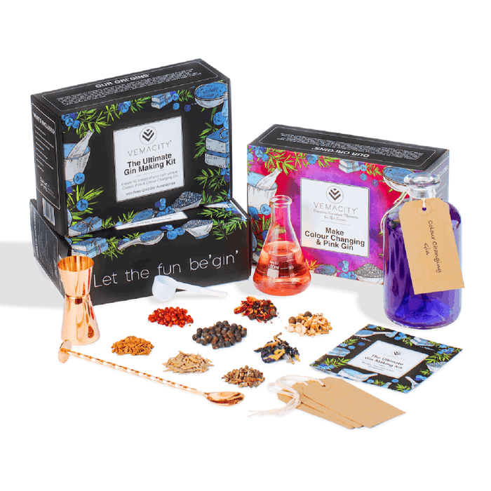 Vemacity - The Ultimate Gin Making Kit, 13 Organic UK Premium Organic Botanicals with Rose Gold Bar Accessories, The Perfect Gin Gift-1